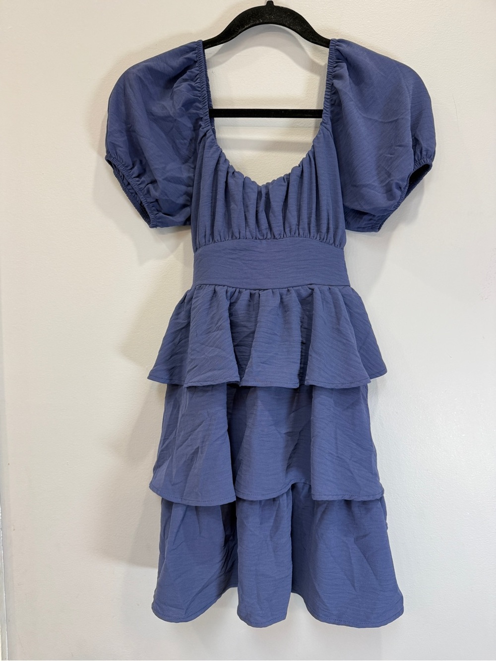 Trixxi Lavender-Blue Tiered Puff Sleeve Dress